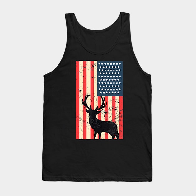 American Patriot Distressed USA Flag Deer Hunting Gift Tank Top by prunioneman